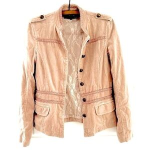 Vintage Y2K Bedo velvet peach pink military button lace fitted waist bohooffice